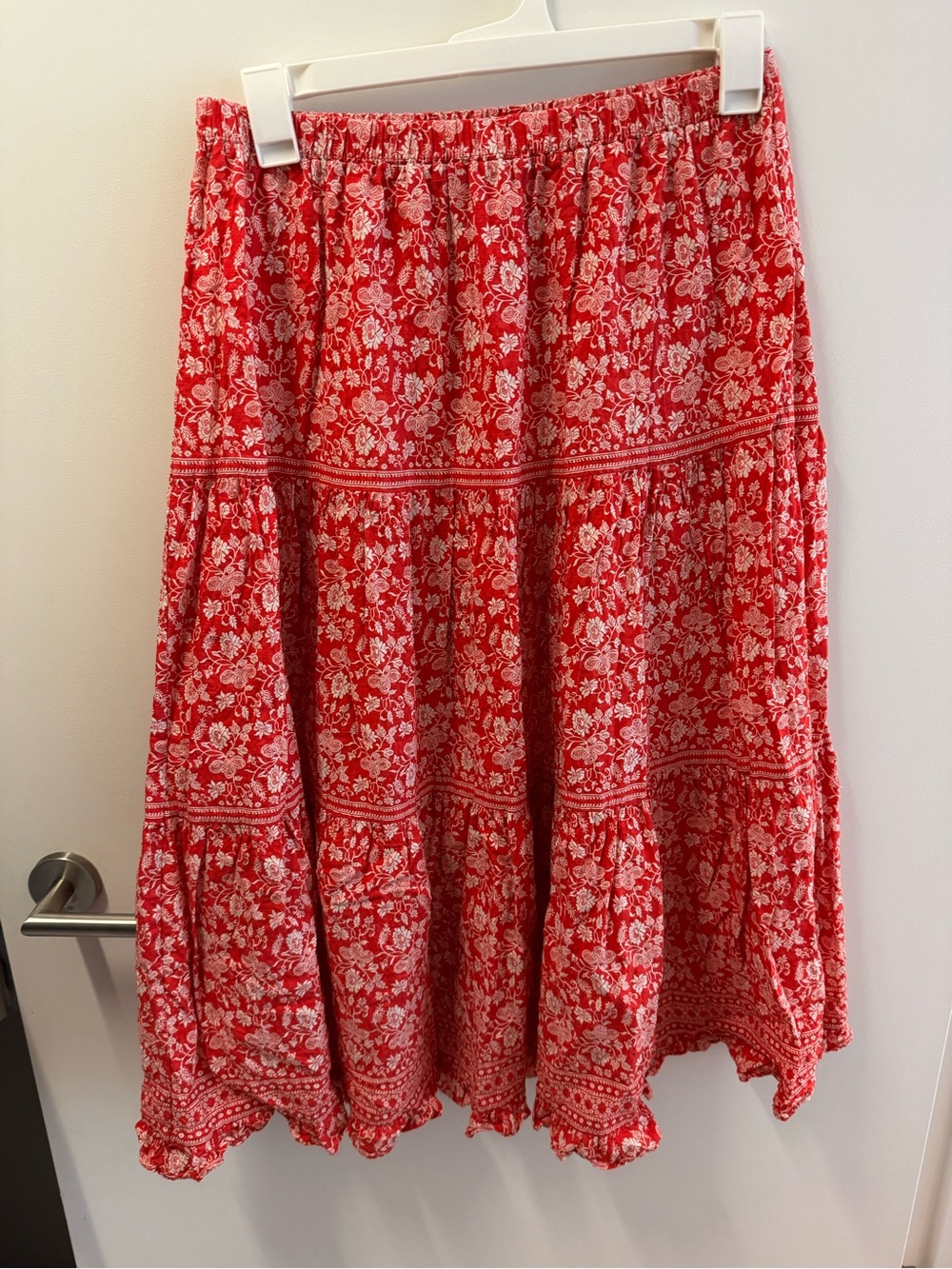 Max Studio Red Floral Tiered Midi Skirt